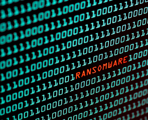 Ransomware or Wannacry text and binary code concept from the desktop screen